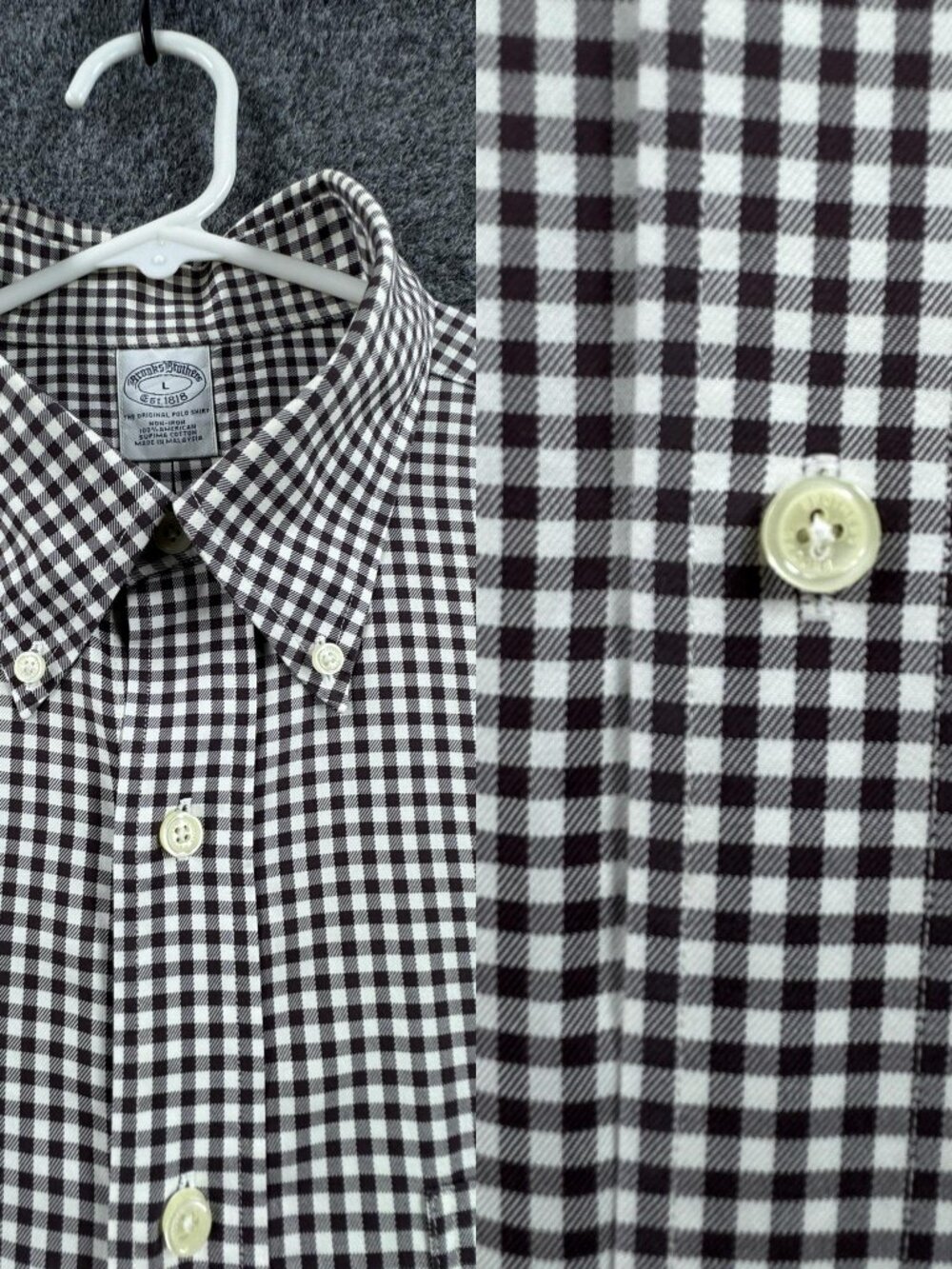 Brooks Brothers Brown White Large Supima Check Non-Iron Button-Down All Cotton